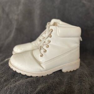 Women's White Lace-Up Boots